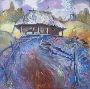 The hut in the Carpathian Mountains/ 70x70cm/ oil on canvas/ 2016